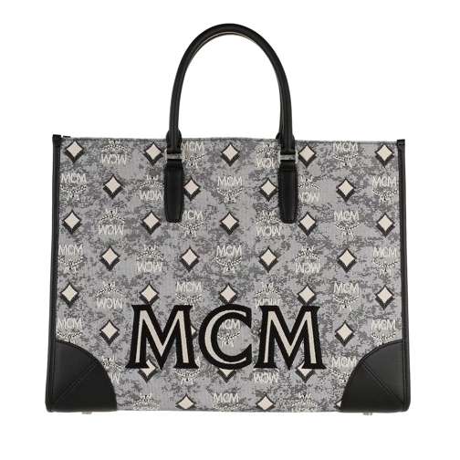 MCM Visetos Jacquard Large Tote Bag Grey Rymlig shoppingväska