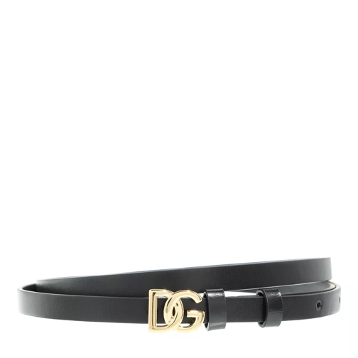 Dolce&Gabbana Calfskin Belt With DG Logo Black Thin Belt