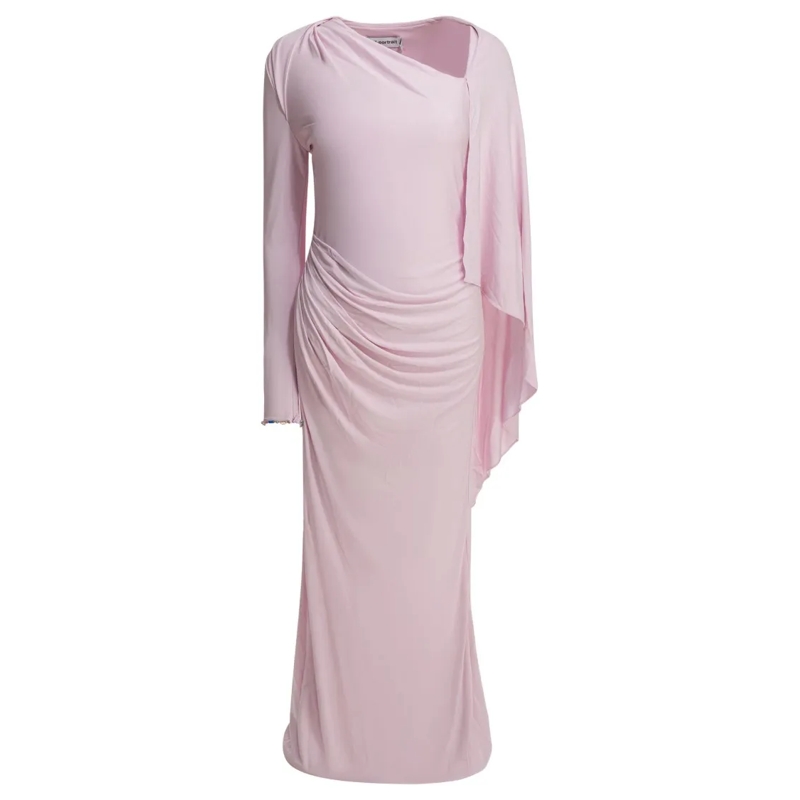 Self Portrait  Long Draped Jersey Dress Pink