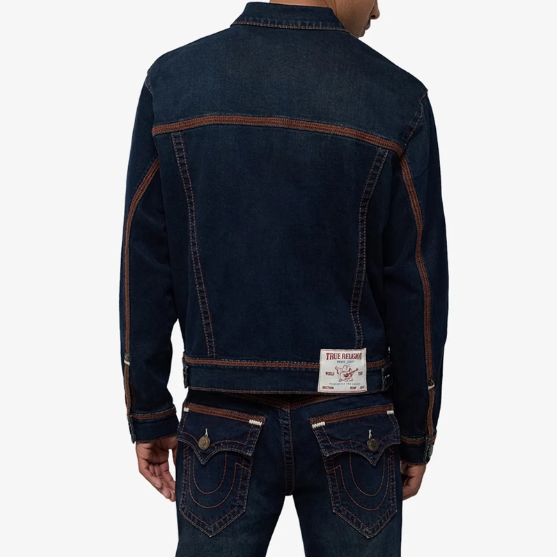True Religion Jeansjacke - Jeansjacke- Brusttaschen- Farbige Ziernähte-  blau(Image 4)