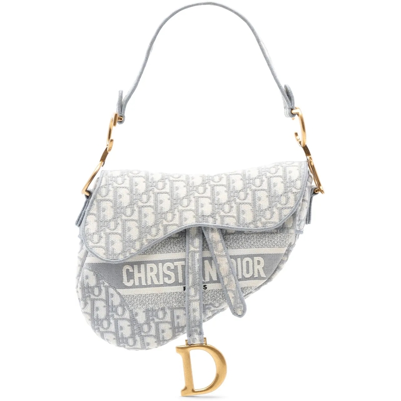 Christian Dior Schultertasche Oblique Embroidered Canvas Saddle Bag grau