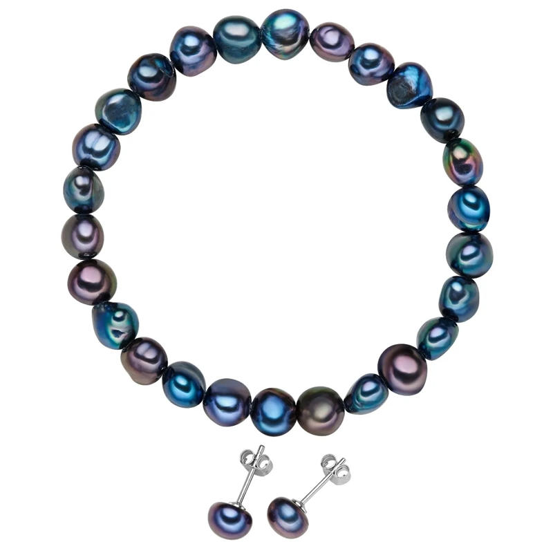 Valero Pearls  Sterling Silber Perlen-Set Süßwasser-Zuchtperle blau