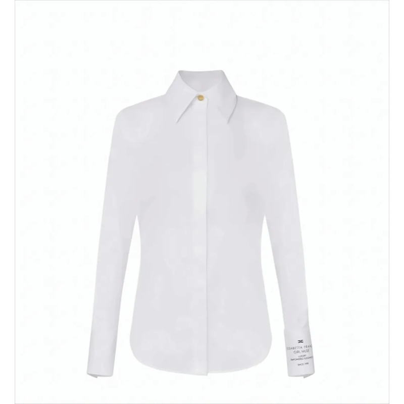 Elisabetta Franchi Overhemd Crisp Cotton Poplin Shirt With Button-Embellished  White