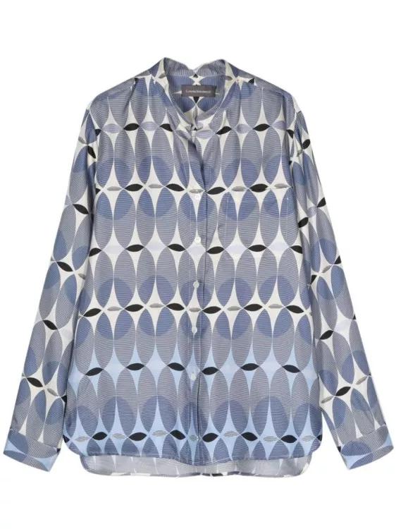 Thumbnail - Lorena Antoniazzi - Monogram-Pattern Silk Shirt - Größe 40 - blau