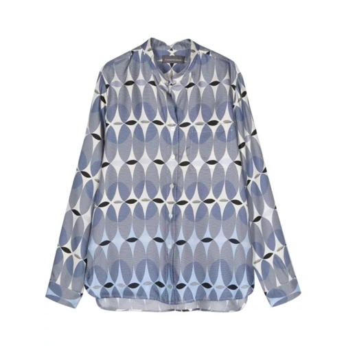 Lorena Antoniazzi Monogram-Pattern Silk Shirt Blue 