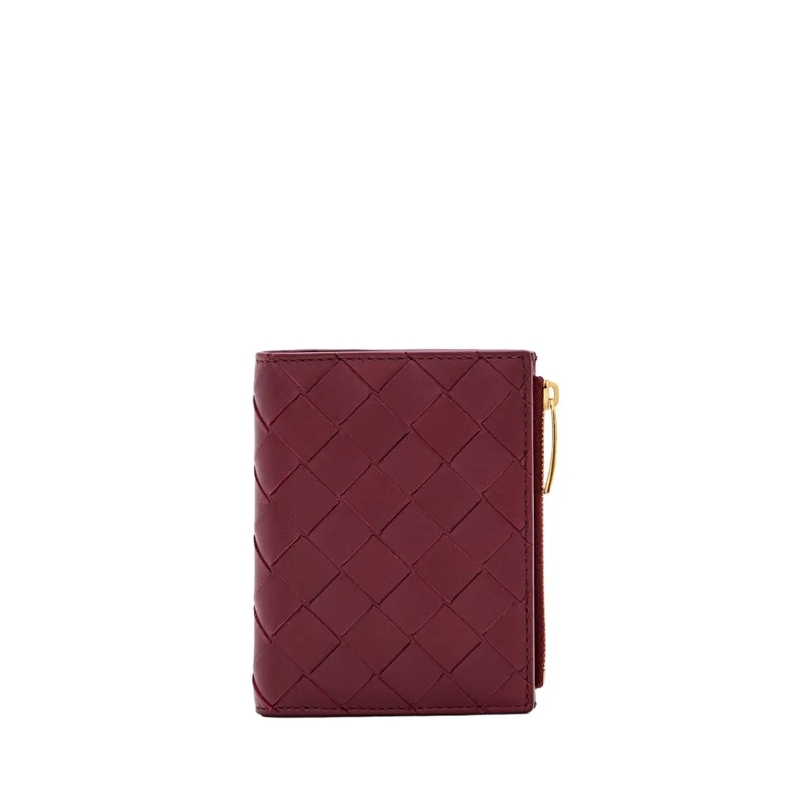 Bottega Veneta Geldbörse Compact Woven Wallet With Gold-Tone Zipper Pull Neutrals