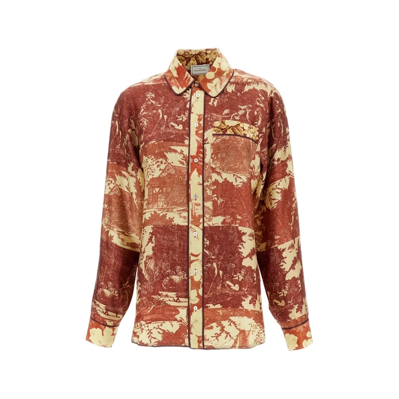Pierre-Louis Mascia Overhemd Long-Sleeved Printed Silk Shirt With Classic Colla Multicolor