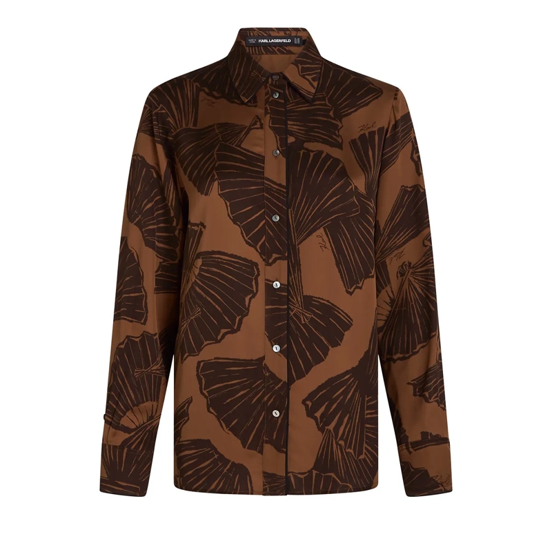 Karl Lagerfeld Bluse Hemd mit Fächerprint Bluse braun