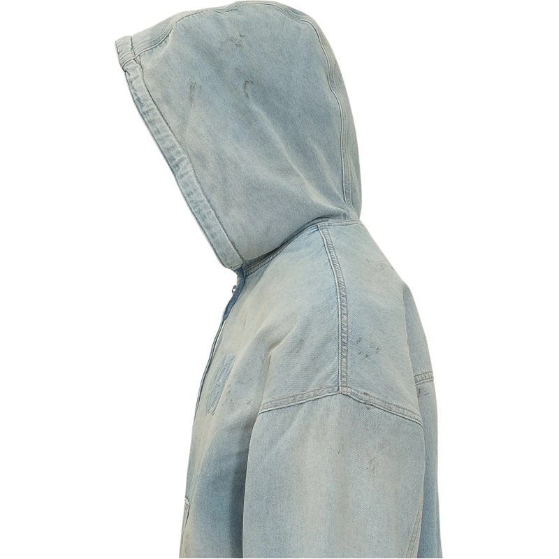 Amiri  Felpa Denim Zip con Cappuccio e Tasche a Marsupio hellblau(Image 4)