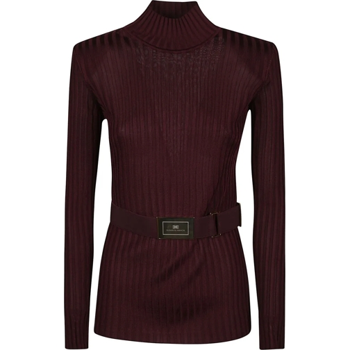 Elisabetta Franchi Sweatshirts Belted Tricot Turtle Neck Sweater Red rot