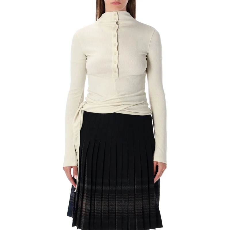 Low Classic Langärmeliges Oberteil Cream Long Sleeve Half-Neck Wrap Top Black