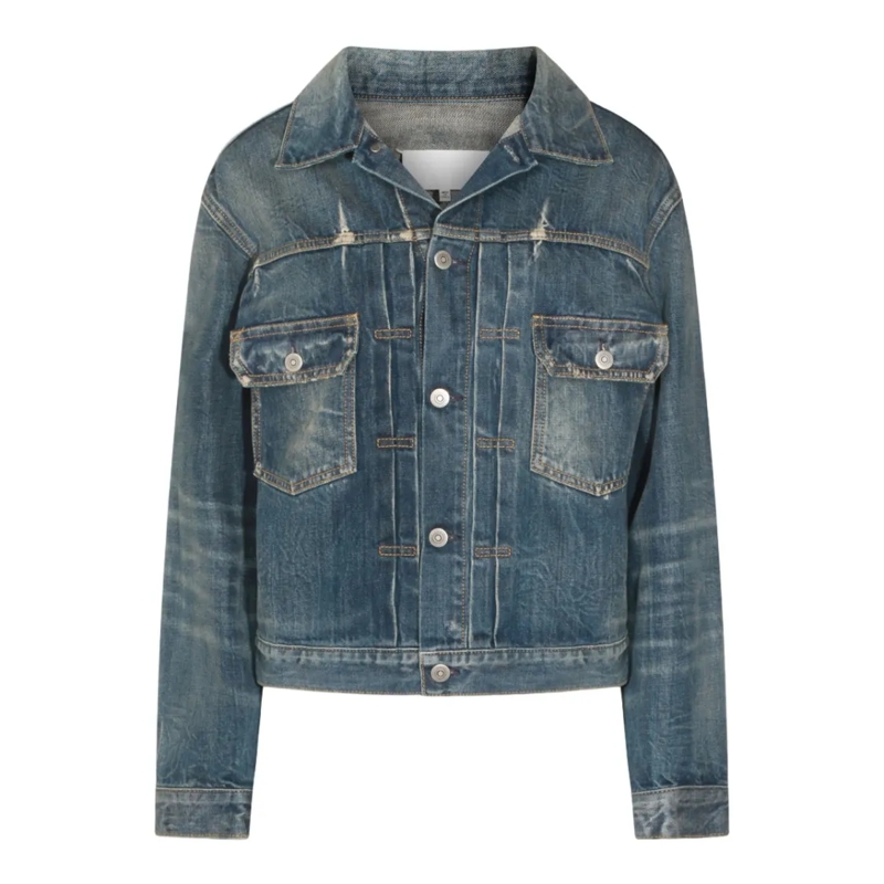Maison Margiela Jeansjacke Faded Blue Denim Jacket With Distressed Details Grey