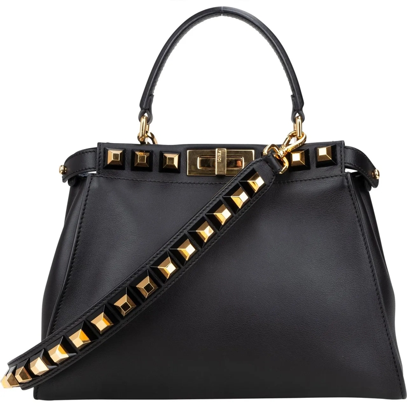 Fendi Schultertasche Fendi Noir Leather Gold Edition Spikes Peekaboo Ha mehrfarbig