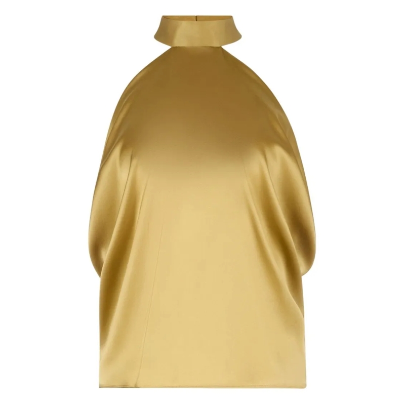 Nina Ricci Top Gold-Tone Silk Halterneck Top Yellow