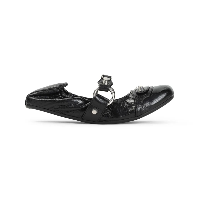 Balenciaga Balletschoenen Black Lamb Leather Shoes With Striking Metallic Ac Black
