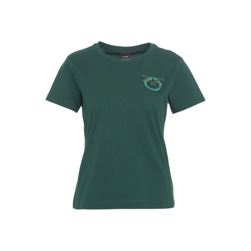 Pinko T-Shirt Crew Neck T-Shirt With Love Swallows Appliqué Green