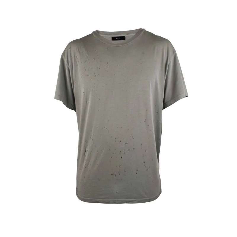 Amiri T-shirt Light Grey Distressed Cotton T-Shirt Grey