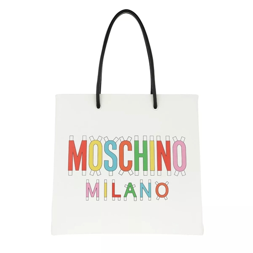 Moschino Logo Tote Bag Calfskin White/Multicolor Rymlig shoppingväska