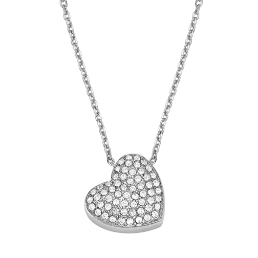 Fossil Sadie Glitz Heart Stainless Steel Pendant Necklace Silver Mittellange Halskette