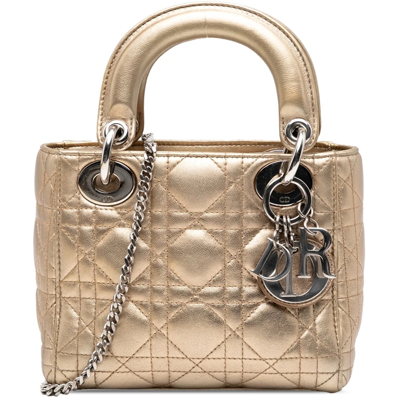 Christian Dior Schultertasche Mini Metallic Lambskin Cannage Lady Dior gold