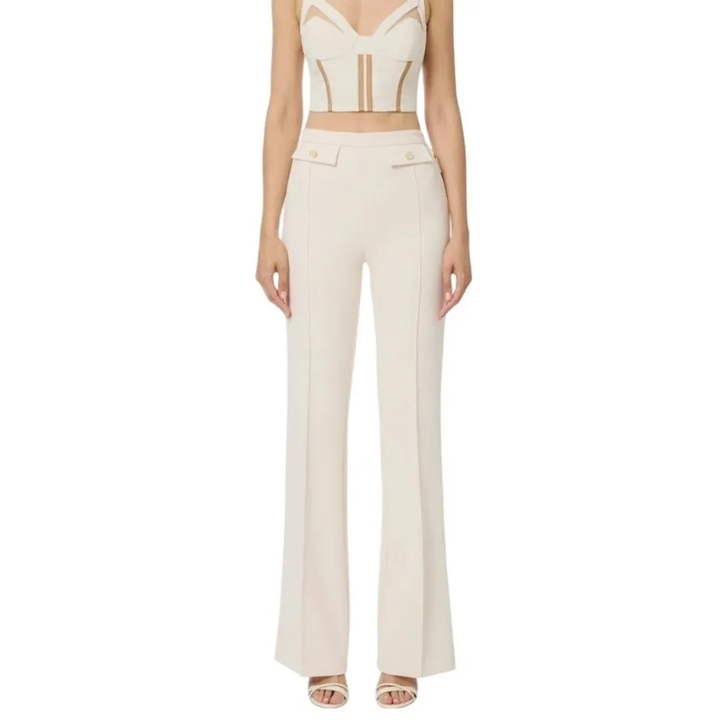 Elisabetta Franchi  Palazzo Trousers With Enamelled Logo Buttons Neutrals