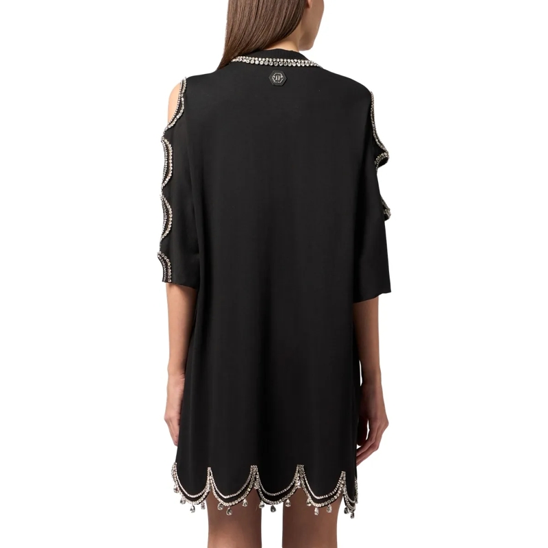 Philipp Plein Midikleid Mini T-Shirt Dress Crystal Waves schwarz(Image 2)