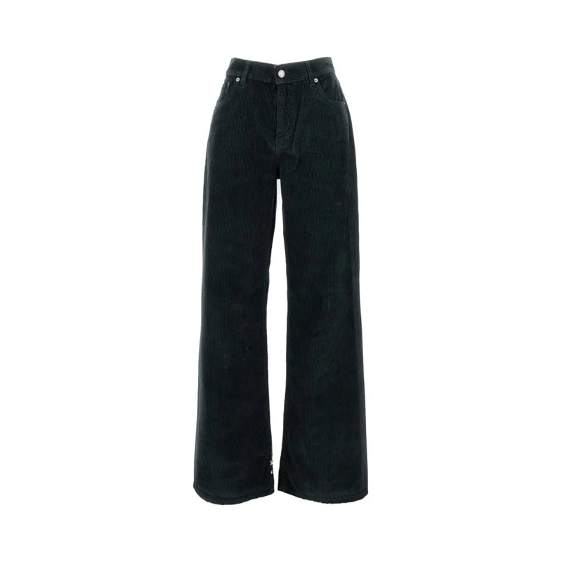Haikure Jeans Wide-Leg Ribbed Cotton Jeans With Leather Logo Tag Black