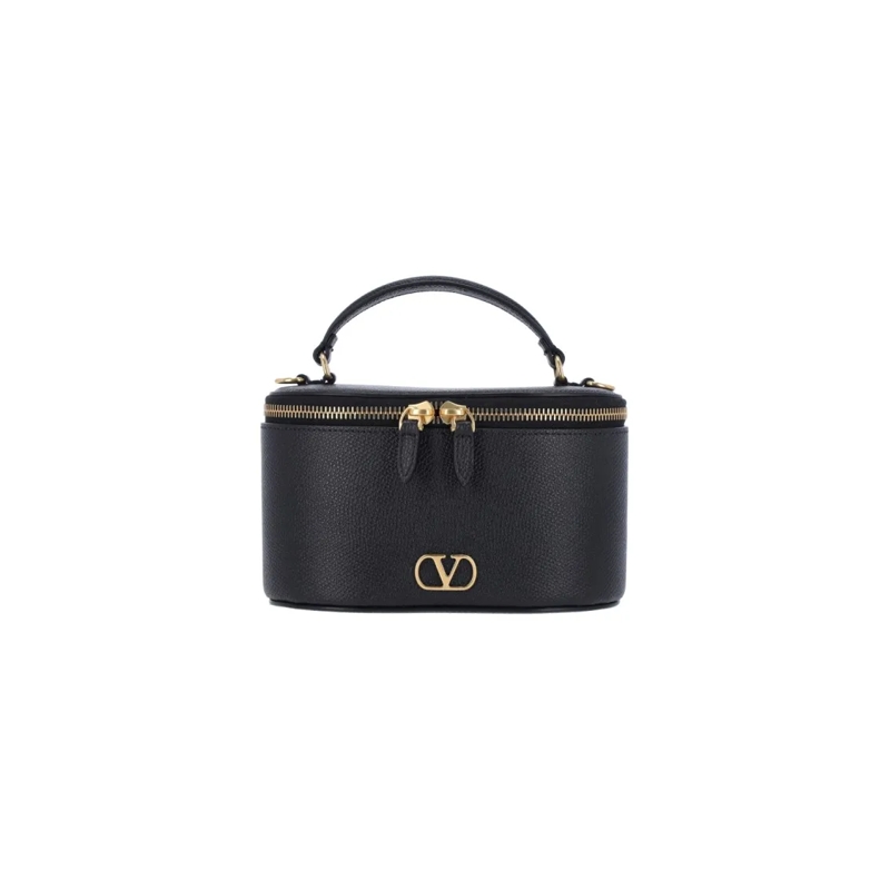 Valentino Garavani Crossbody Bag Black Calfskin "Vlogo Signature" Mini Vanity Bag Black
