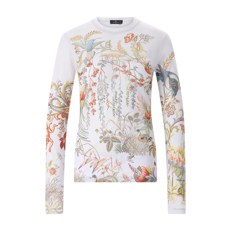 Etro T-Shirt Langarm-Oberteil mit floralem Muster blau