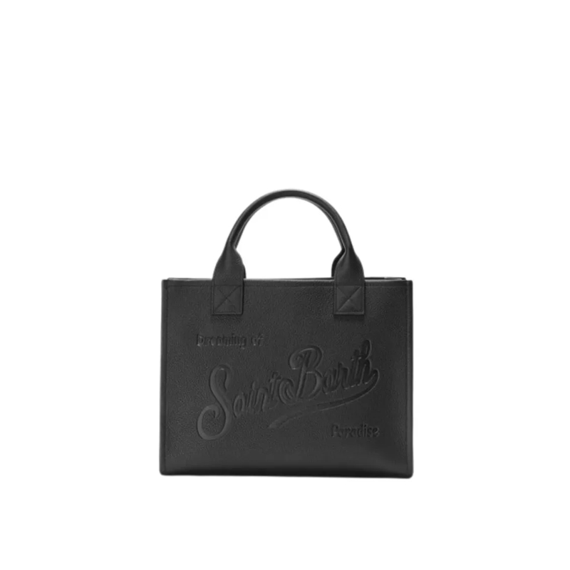 Mc2 Saint Barth Schultertasche Structured Handbag With Embossed Text Black