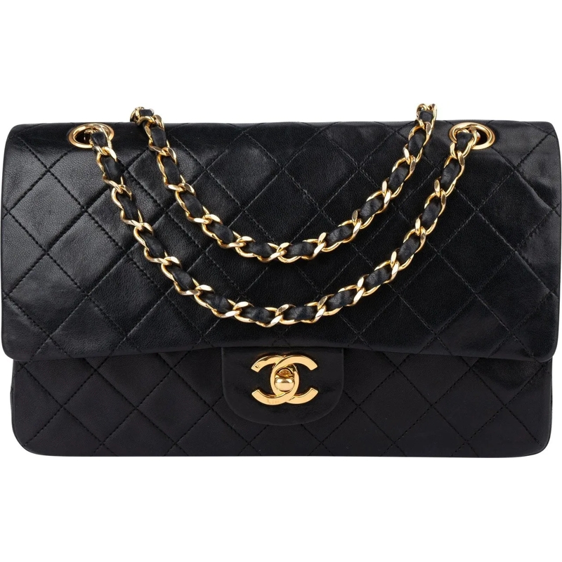 Chanel Tote Chanel Quilted Lambskin 24K Gold Medium Double Fla schwarz