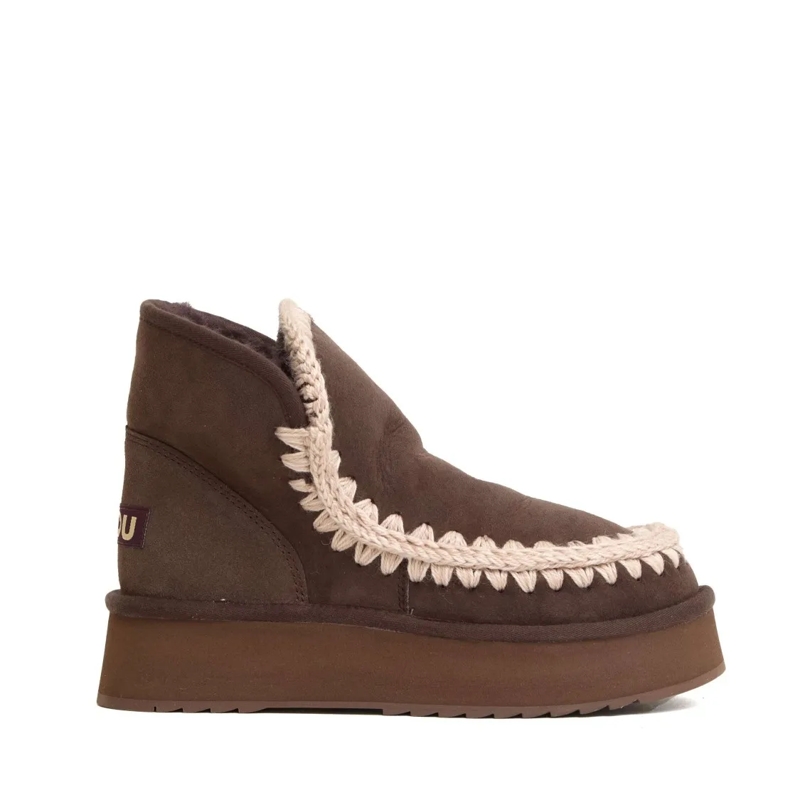 Mou Stiefel Mini Eskimo Platform Boots With Crochet Detailing Brown