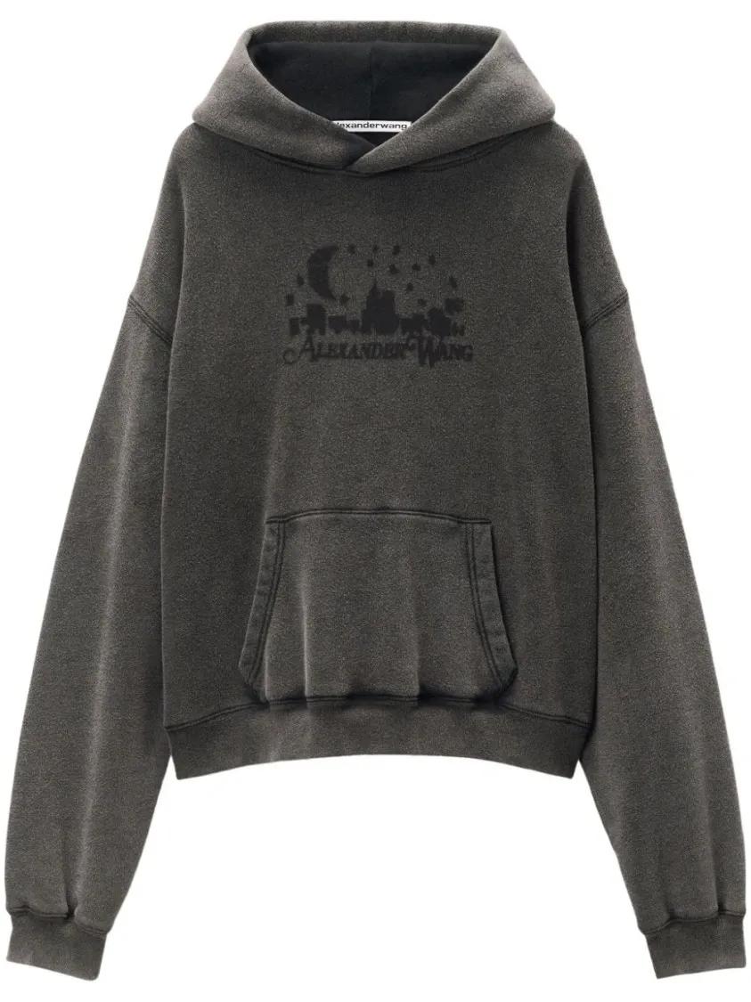 Alexander Wang - Logo-Jacquard Cotton Hoodie - Größe S - grau