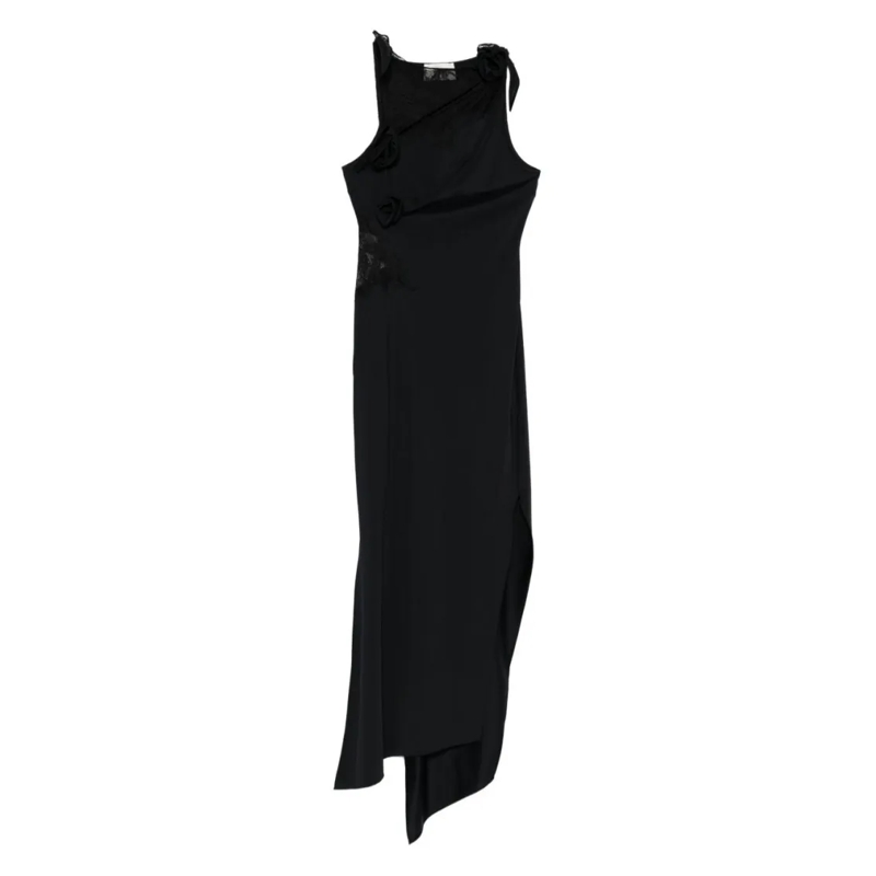 Coperni  Asymmetric Black Midi Dress With Lace Inserts Black