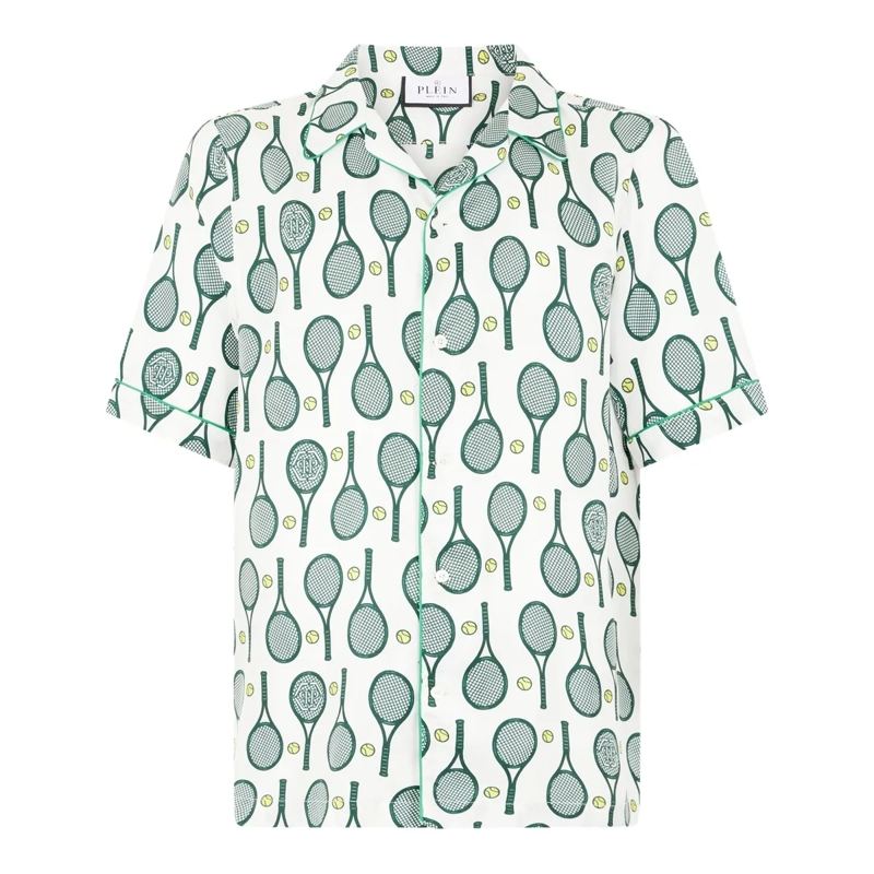 Philipp Plein Hemd Silk Bowling Shirt Tennis weiss