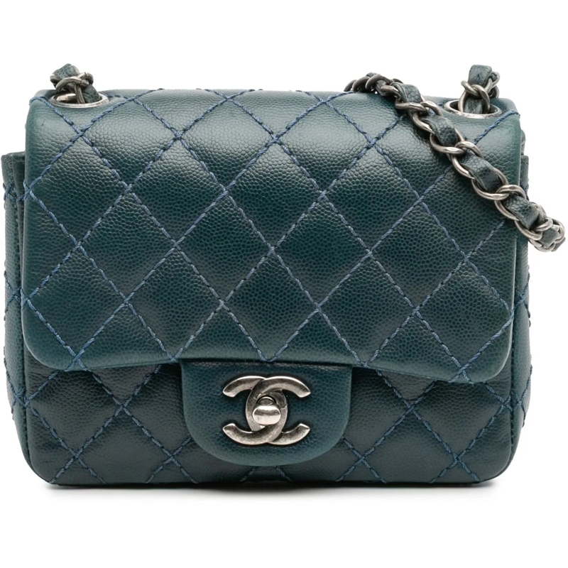 Chanel Sac à bandoulière Mini Square Classic Caviar Single Flap blau