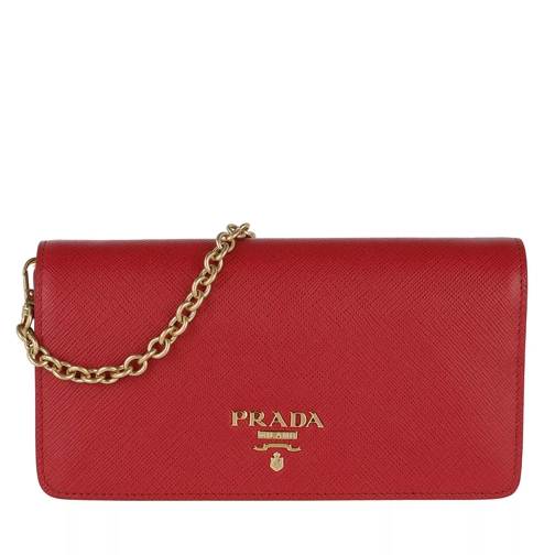 Prada Logo Wallet On Chain Saffiano Leather Fuoco Crossbody Bag