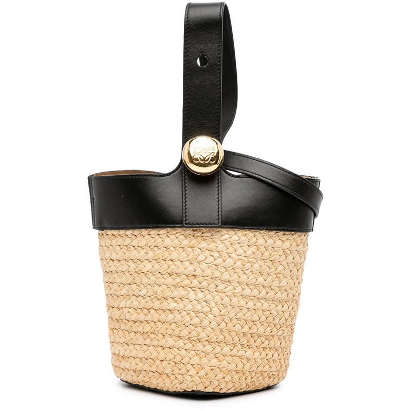 Loewe Schultertasche Mini Raffia Pebble Bucket Bag braun