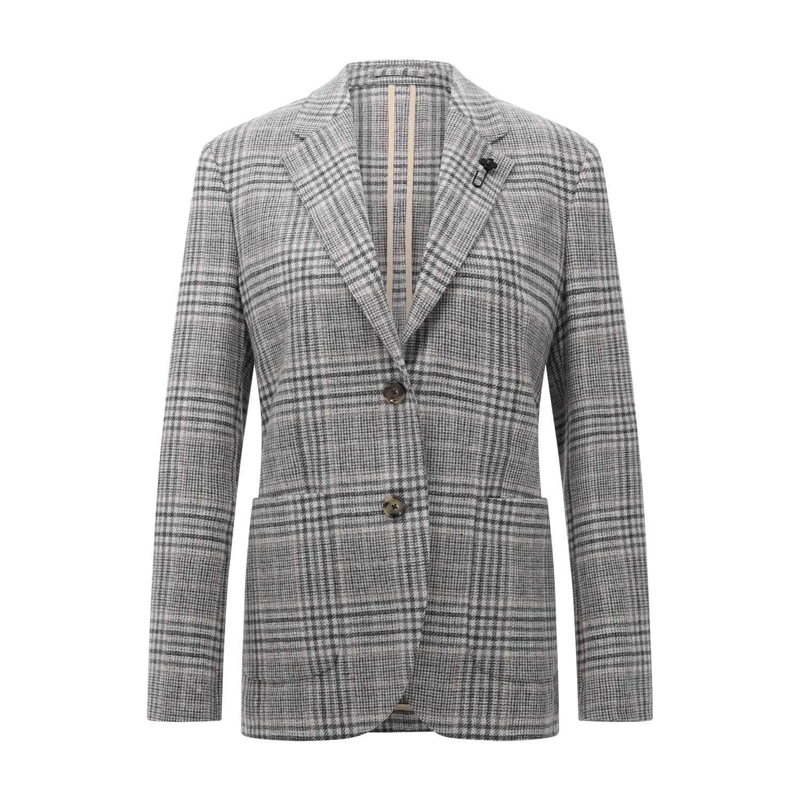 Lardini Blazer Karierter Blazer Woll-Mix Grau