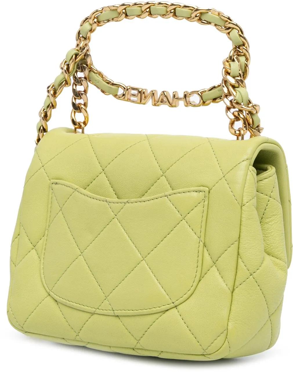 Chanel Hobo bags 2021-2024 Mini Quilted Lambskin Oval Logo Chain To in groen