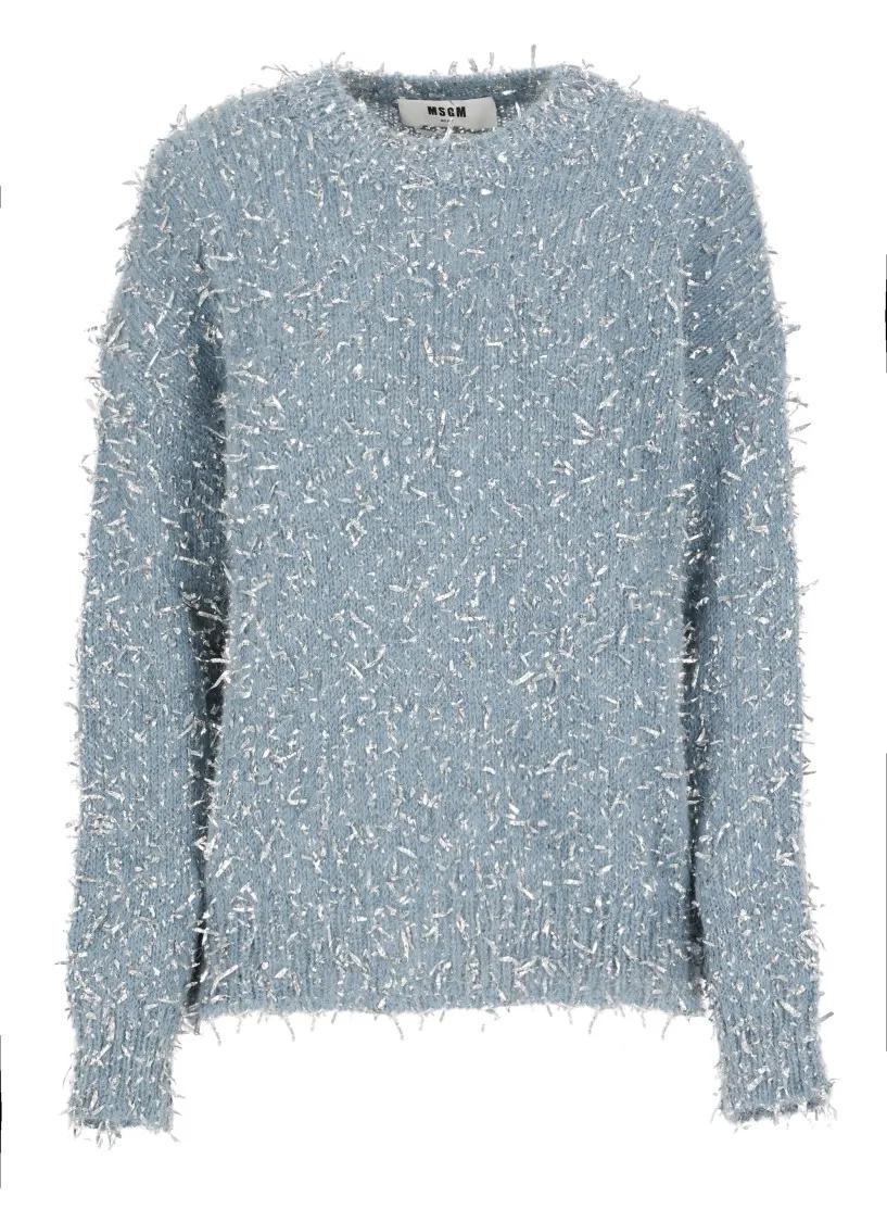 MSGM - Lightblue Lurex Sweater - Größe S - blau