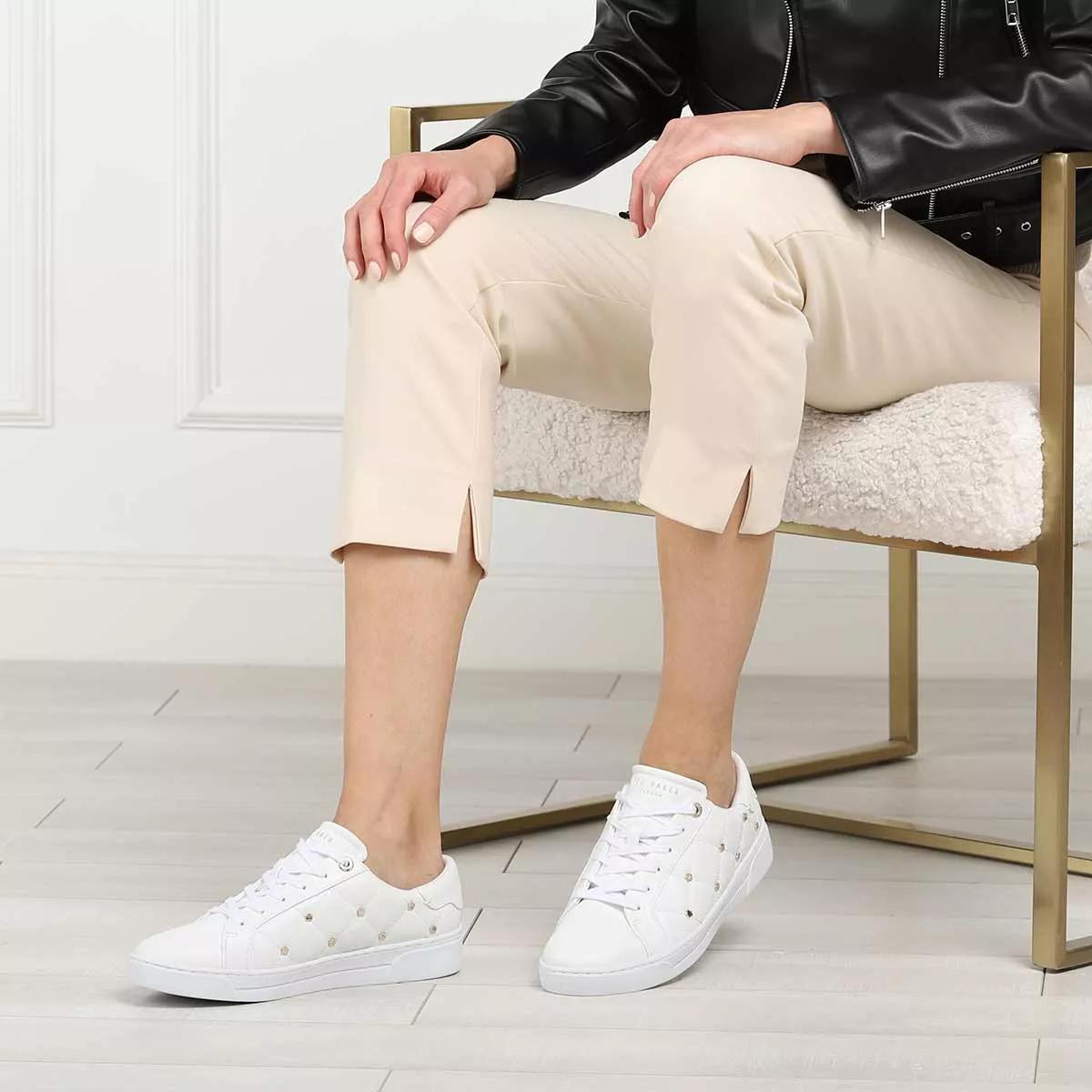 Ted Baker Libbin Quilted Sneaker With Magnolia Studs White Low