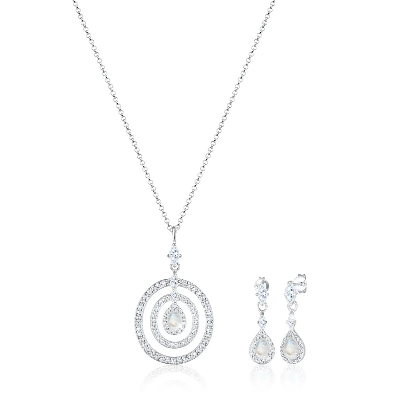 Elli Halsketten - Schmuckset Kreis Geo Marquise Zirkonia Mondstein 9 - Gr. unisize - in Silber - für Damen