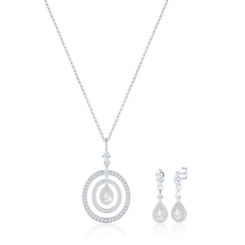 Elli Mittellange Halskette Schmuckset Kreis Geo Marquise Zirkonia Mondstein 9 silber