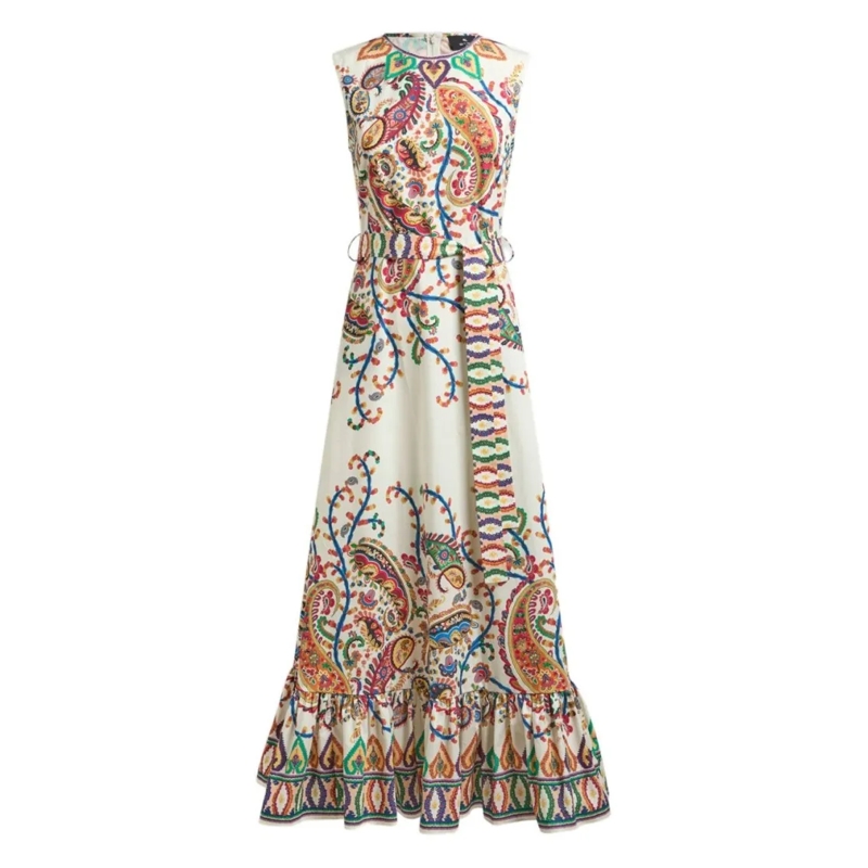 Etro  Multicolour Maxi Dress With Ruffled Hem Multicolor