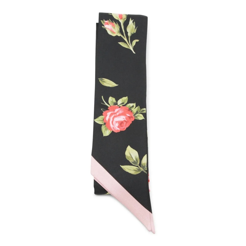 Dolce&Gabbana Écharpe légère Silk Scarf With Pointed Hem And Floral Print Black