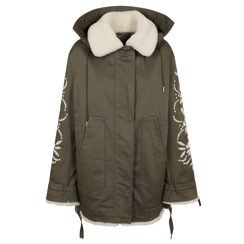 Ermanno Scervino Parka Jassen Cozy Parka With Floral Embroidery And Fur-Lined Ho Green