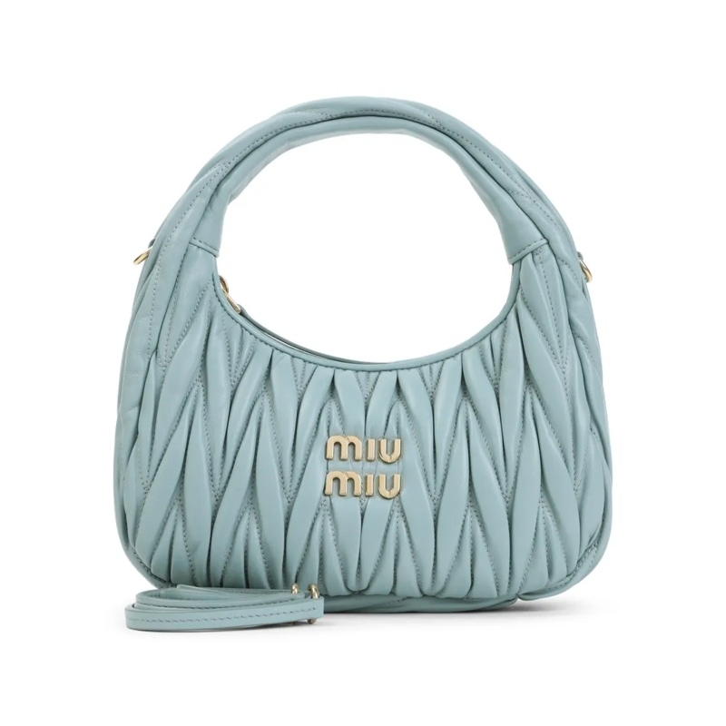 Miu Miu Schultertasche Quilted Light Blue Lamb Leather Handbag Blue