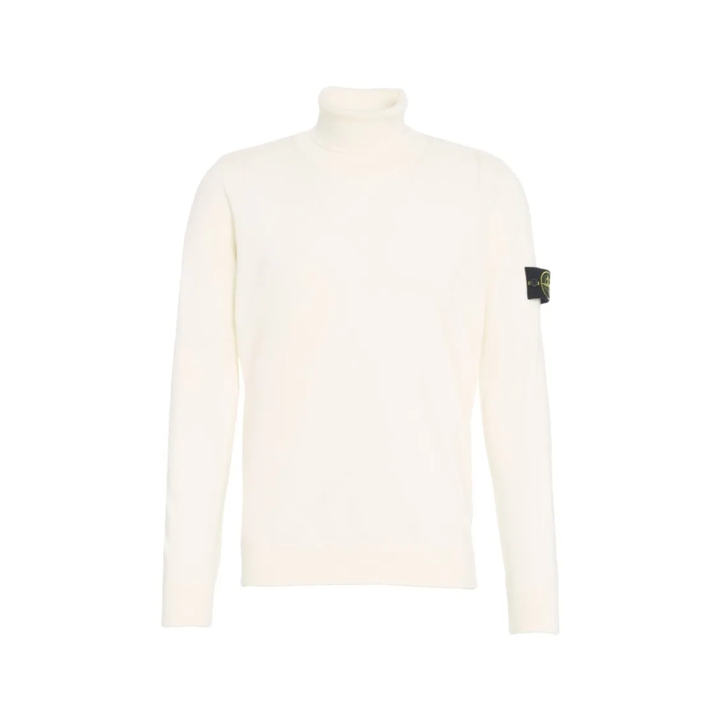 Stone Island Pullover Fitted Off-White Turtleneck Sweater With Logo Deta Neutrals