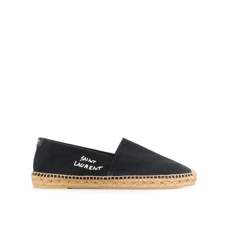 Saint Laurent Mocassin Canvas Slip-On Espadrilles With Embroidered Logo D Black